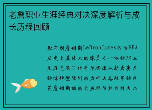 老詹职业生涯经典对决深度解析与成长历程回顾