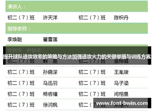 提升球队进攻效率的策略与方法加强进攻火力的关键举措与训练方案